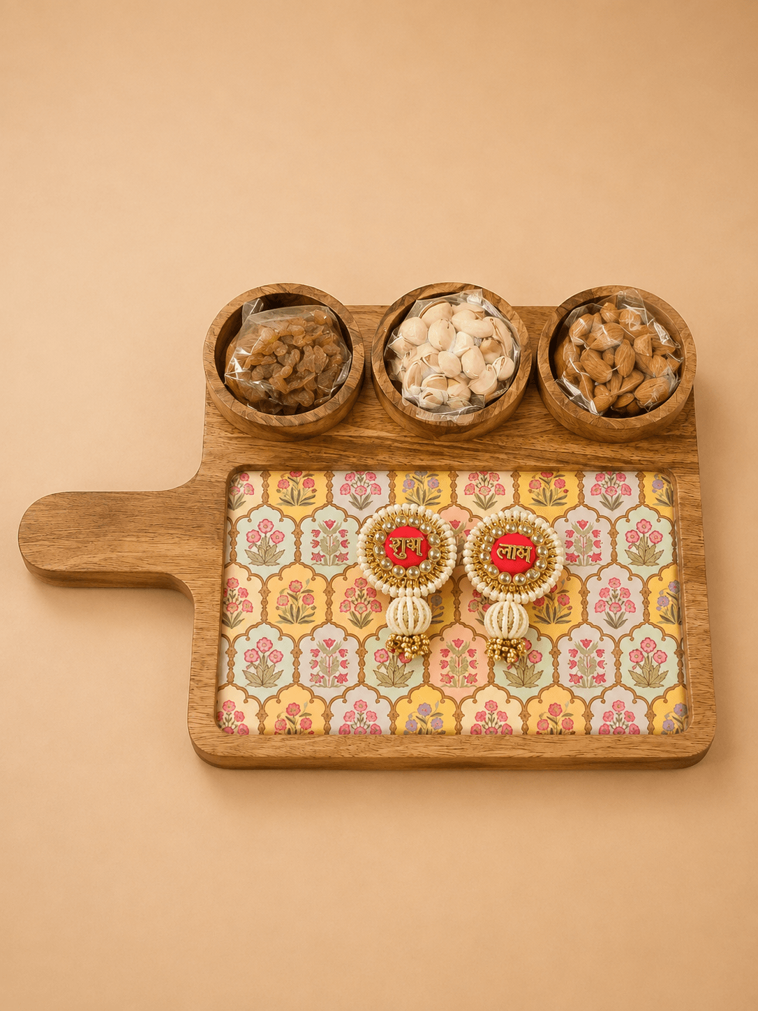 Platter with 3 bowls + Dry Fruits  + Shubh Labh 