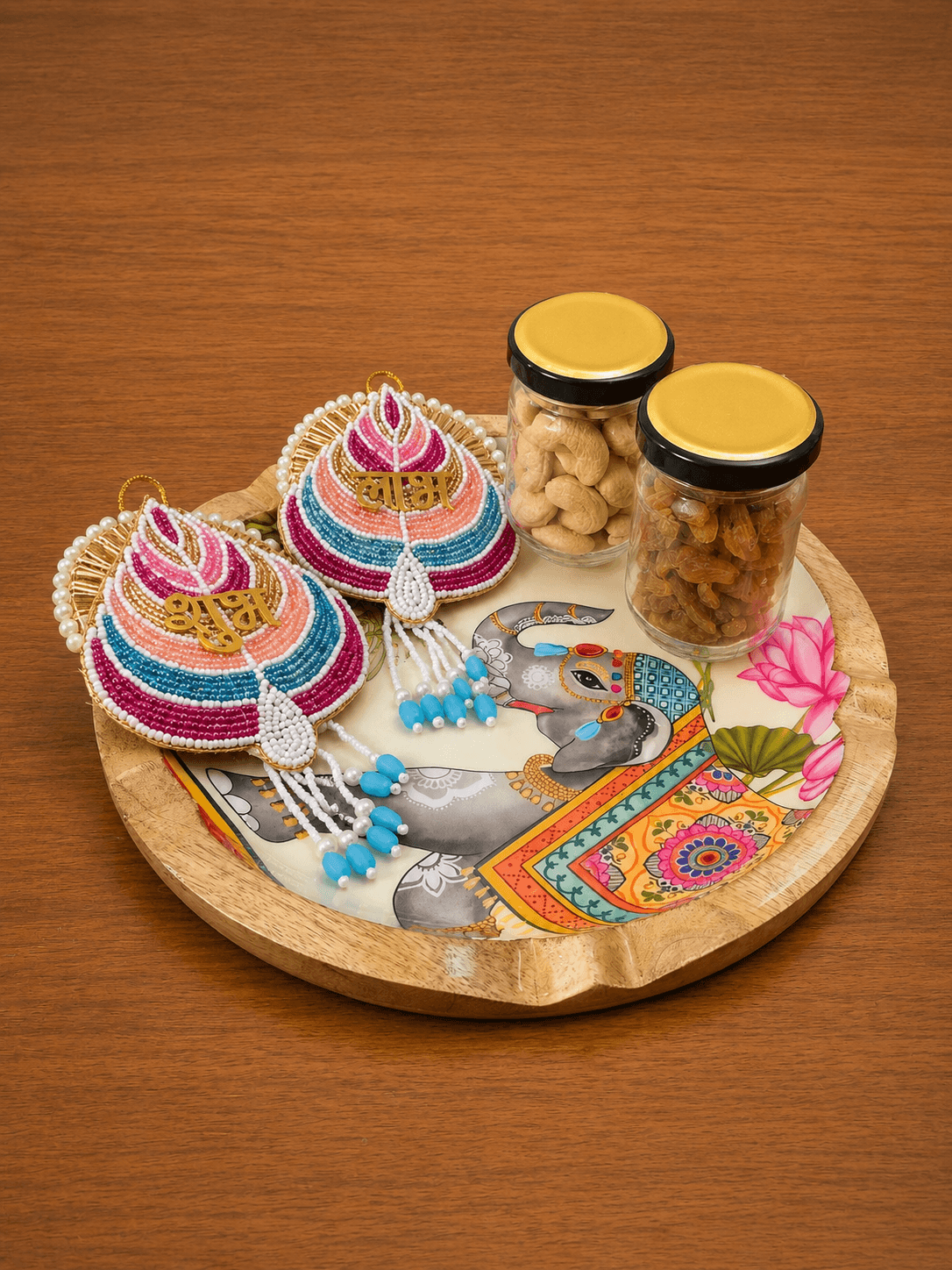 Lotus Shaped Platter + Shubh Labh  + Dry Fruits