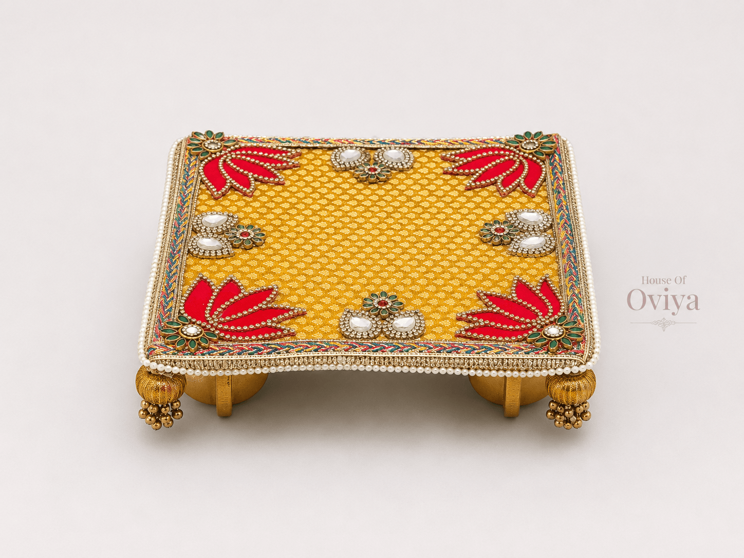 Gold Lotus 8" Pooja Chowki 