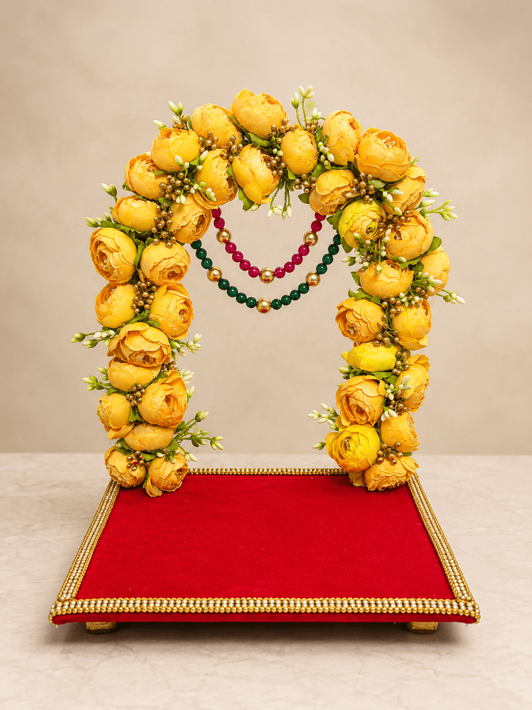 8" Mustard Flowers Arch with Beads Hanging 