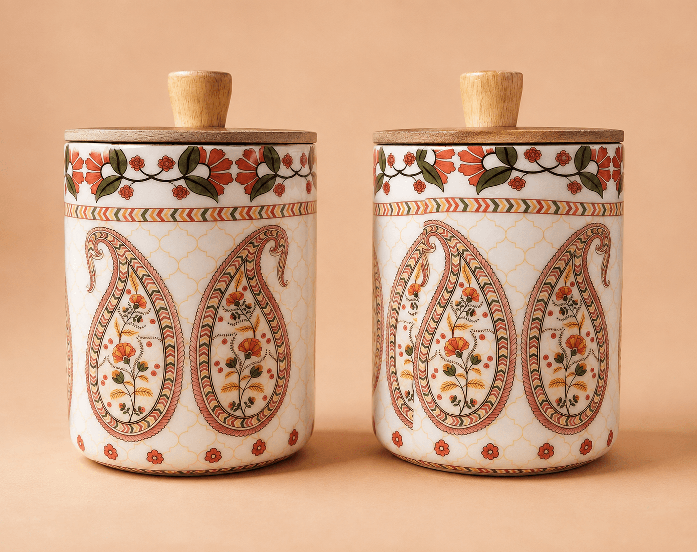Premium Wooden Air Tight Jar Set of 2.  10cmL*10cmB*15cmH