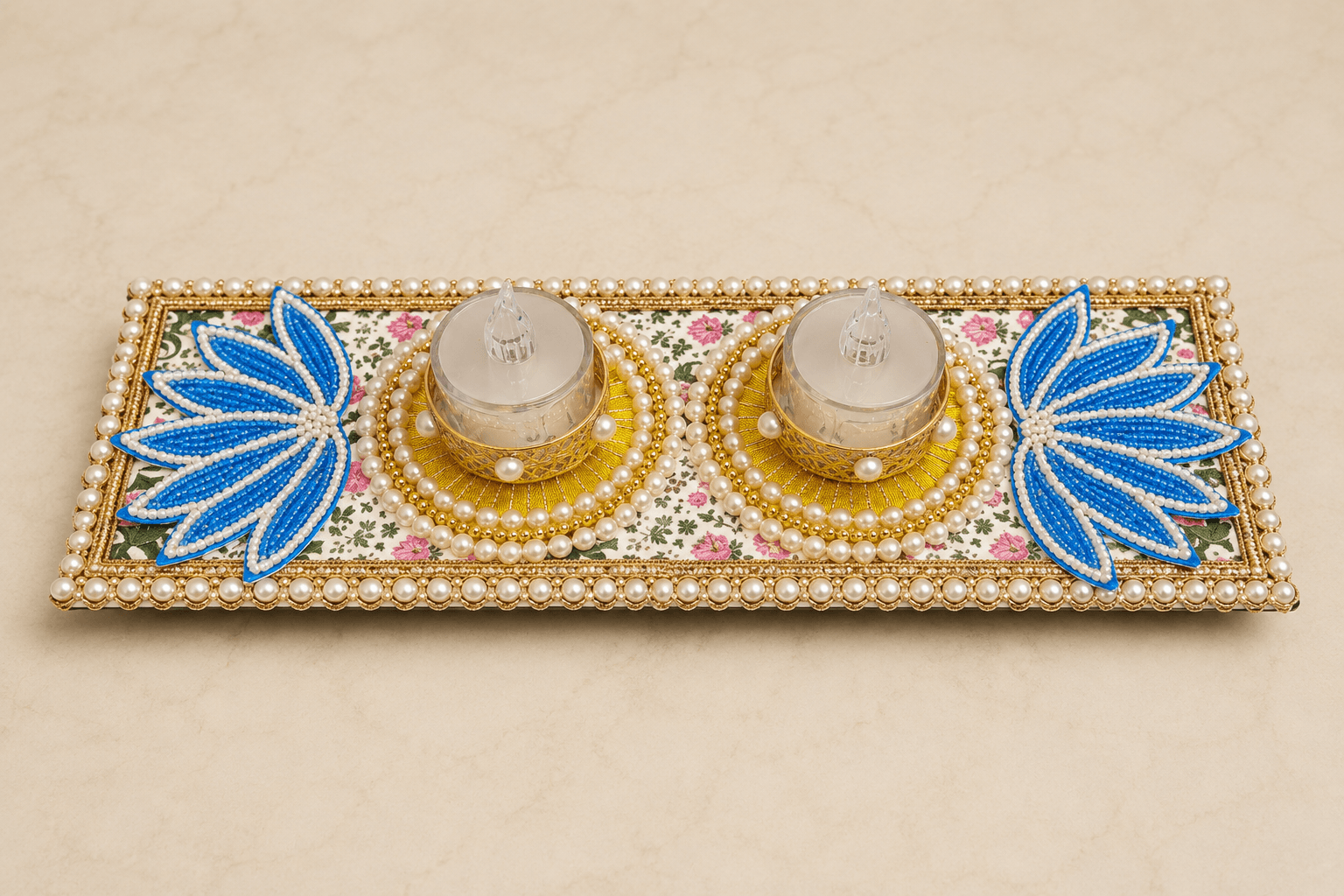 Decoupage Blue Lotus Dual Tealight 